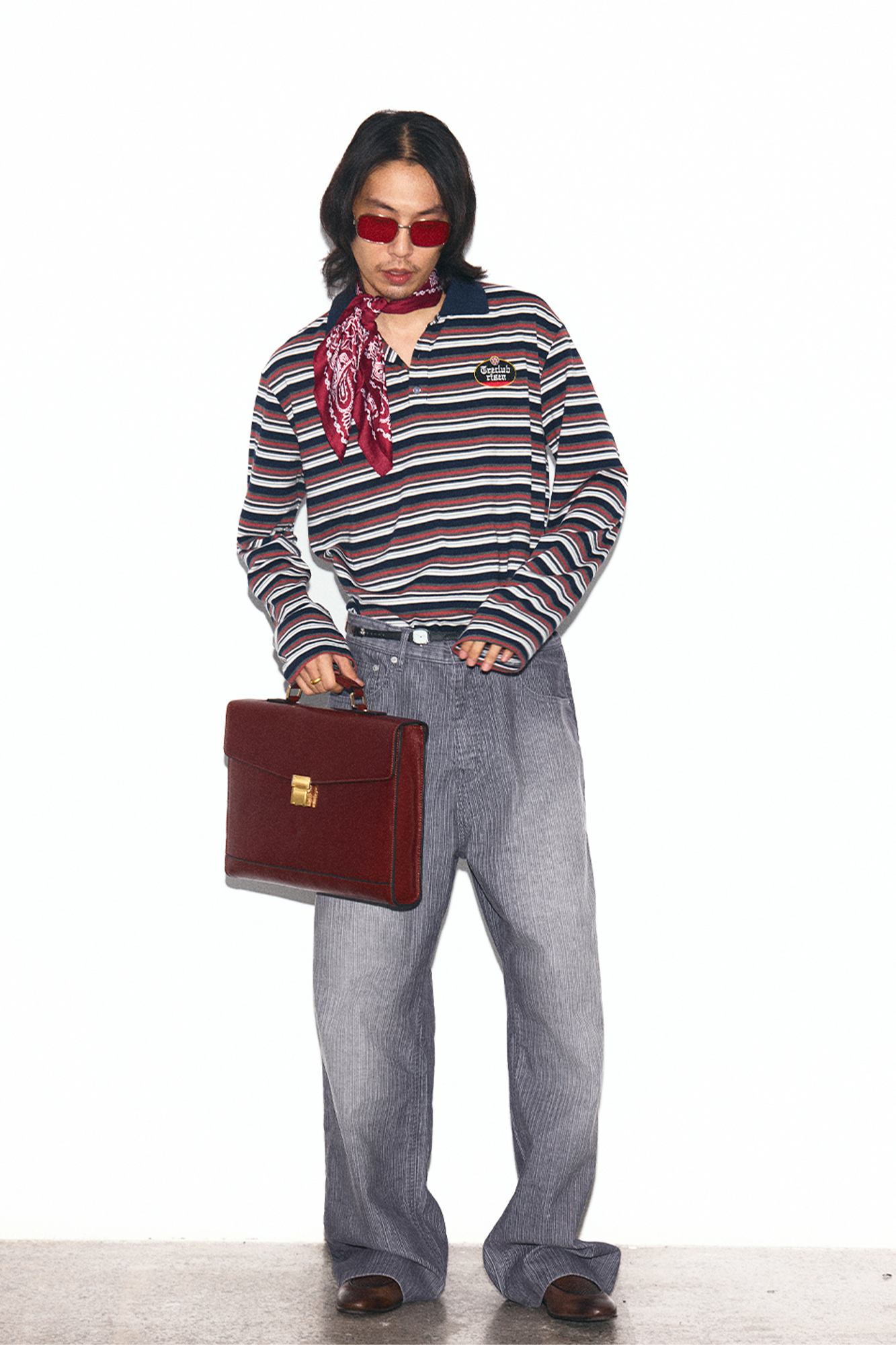 TRECLUB Embroidered Crest Contrast Striped Polo-Jacket-S (Preorder)-Free Shipping Leatheretro