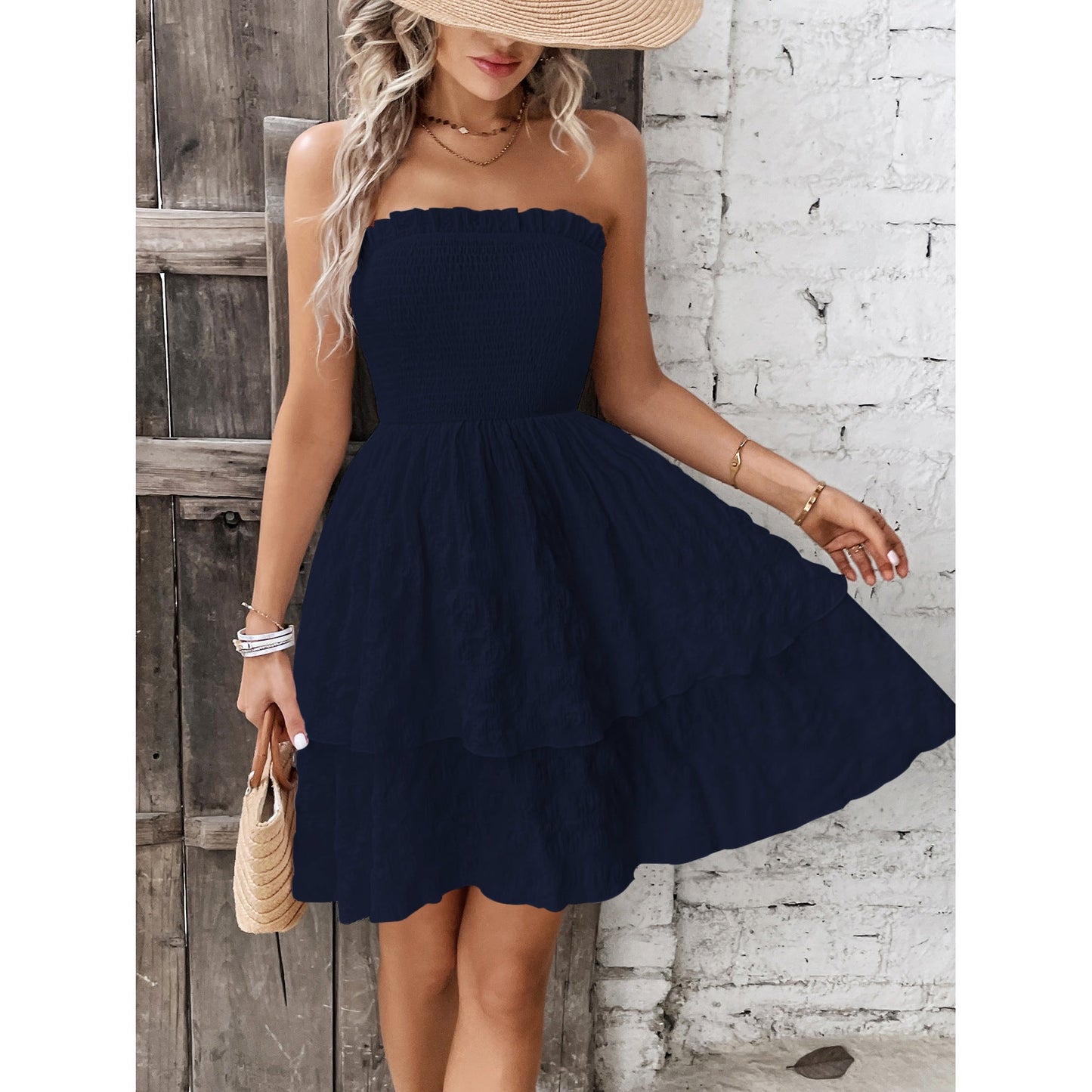 Sexy Strapless Summer Holiday Short Dresses-Dresses-Navy Blue-S-Free Shipping Leatheretro