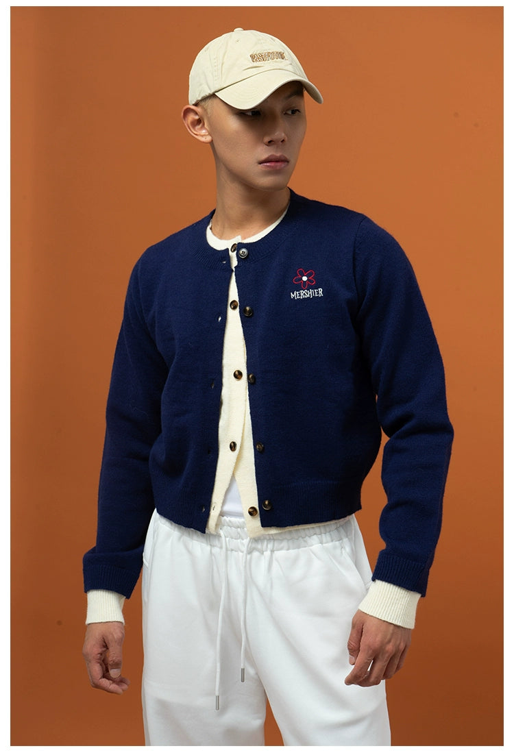 CLP Men's Two-Tone Layered Knit Cardigan Sweater-Cardigan Tops-Gray-S-Free Shipping Leatheretro