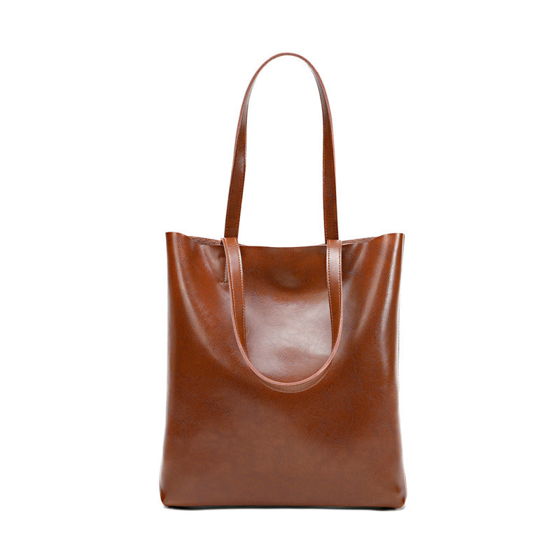 Retro Large Capacity Oil Wax Leather Tote Bag-Handbags-Brown-Free Shipping Leatheretro