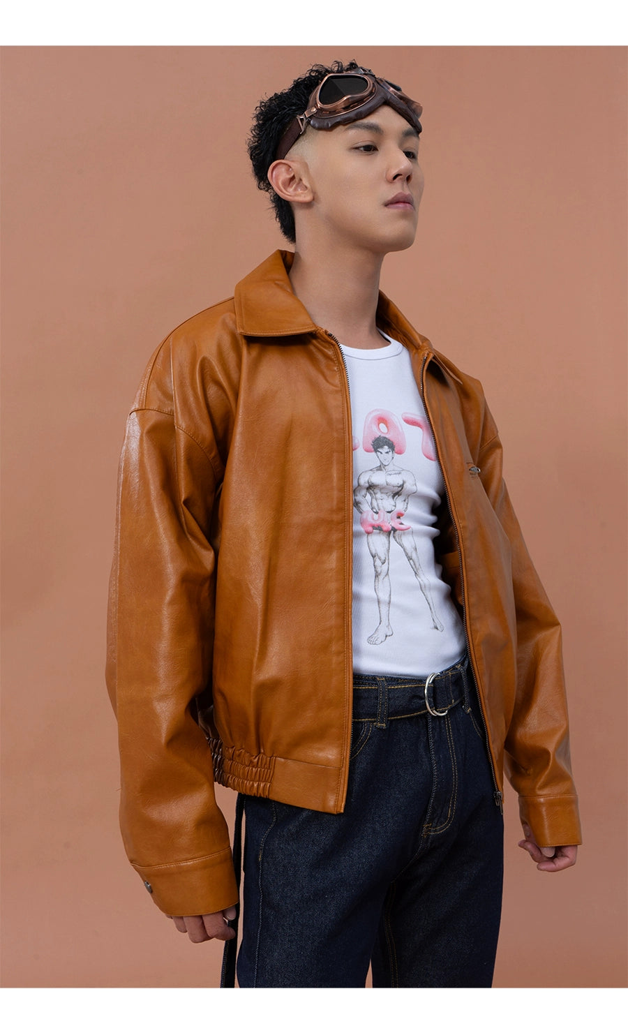 CLP Men Brown Faux Leather Stand Collar Jacket-Brown-M-Free Shipping Leatheretro