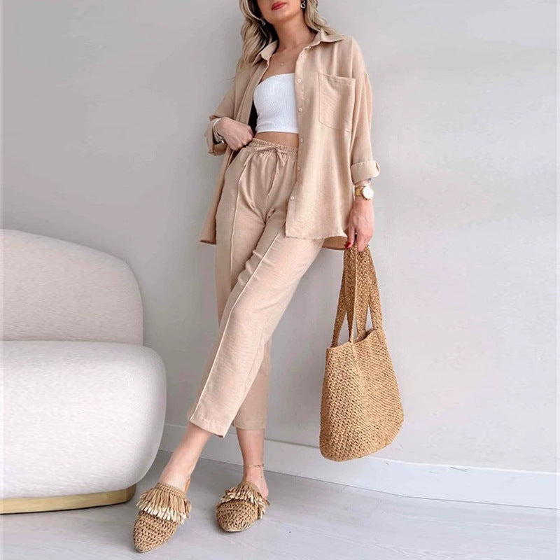 Casual Women Long Sleeves Shirts & Harem Pants-suits-Apricot-S-Free Shipping Leatheretro