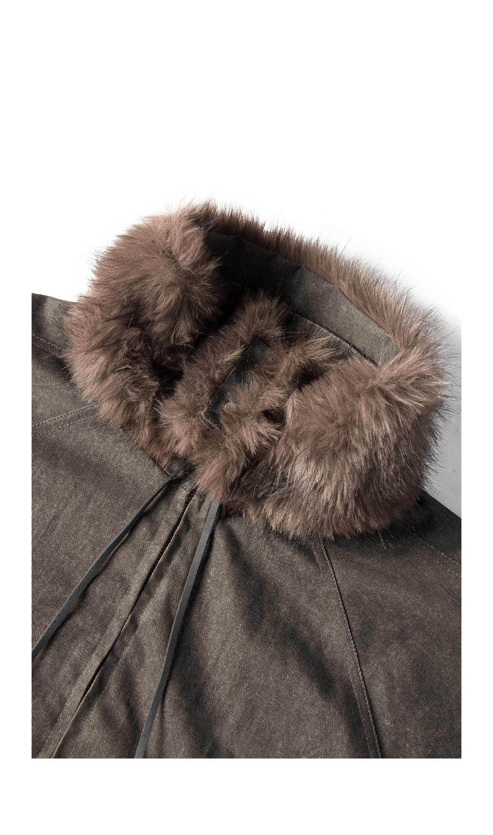 RELABEL Detachable Faux Fur Collar Two-Tone Batwing Sleeve Jacket-Brown-XS-Free Shipping Leatheretro