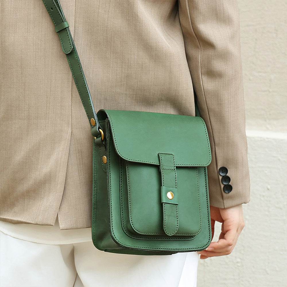 Vintage Vegetable-Tanned Leather Flap Bag-crossbody bags-Red-Free Shipping Leatheretro