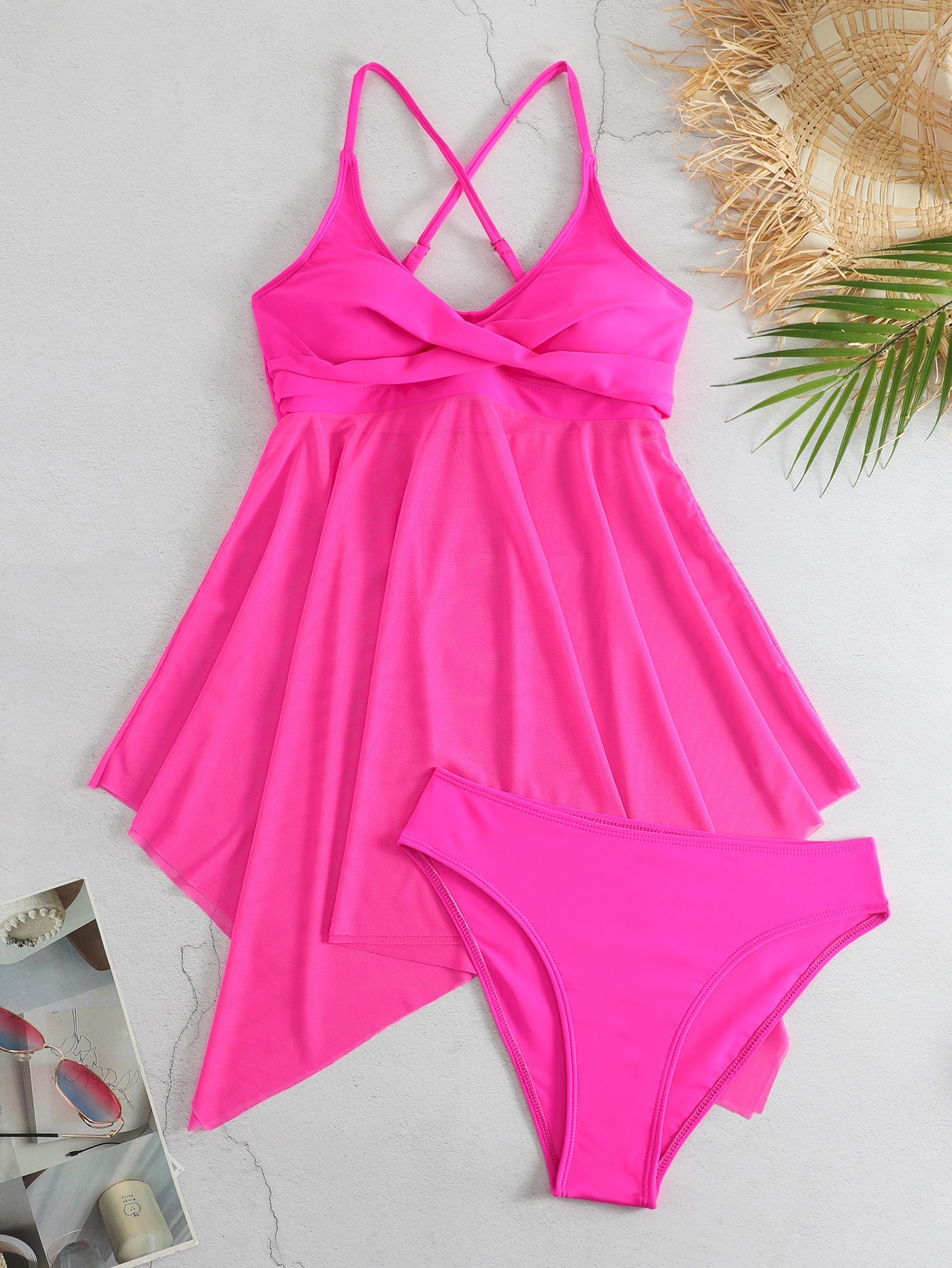 Fashion Plus Sizes Two Pieces Women Swimsuits-swimwear-Pink-M-Free Shipping Leatheretro