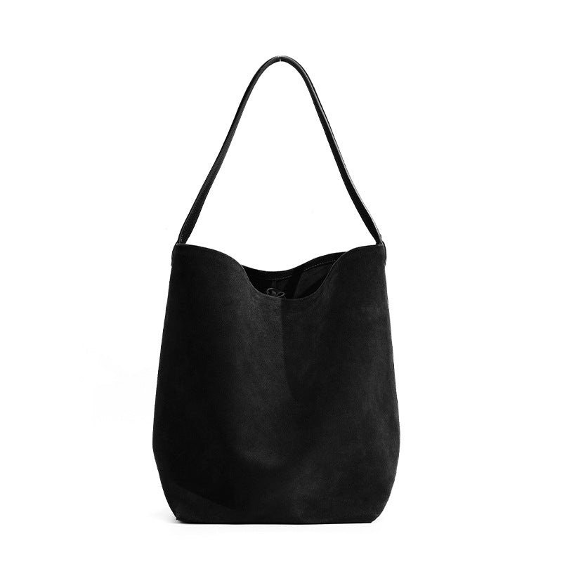 Retro Suede & Nubuck Leather Tote Bag-Handbags-Black Large-Free Shipping Leatheretro
