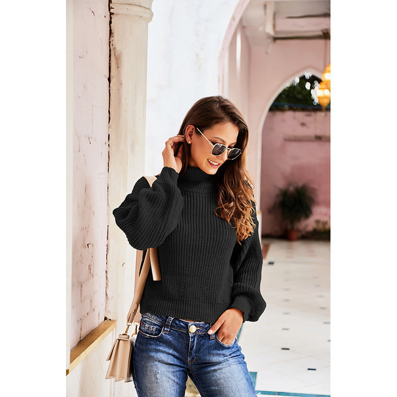 Casual High Neck Knitted Long Sleeves Sweaters-Sweater&Hoodies-Green-S-Free Shipping Leatheretro