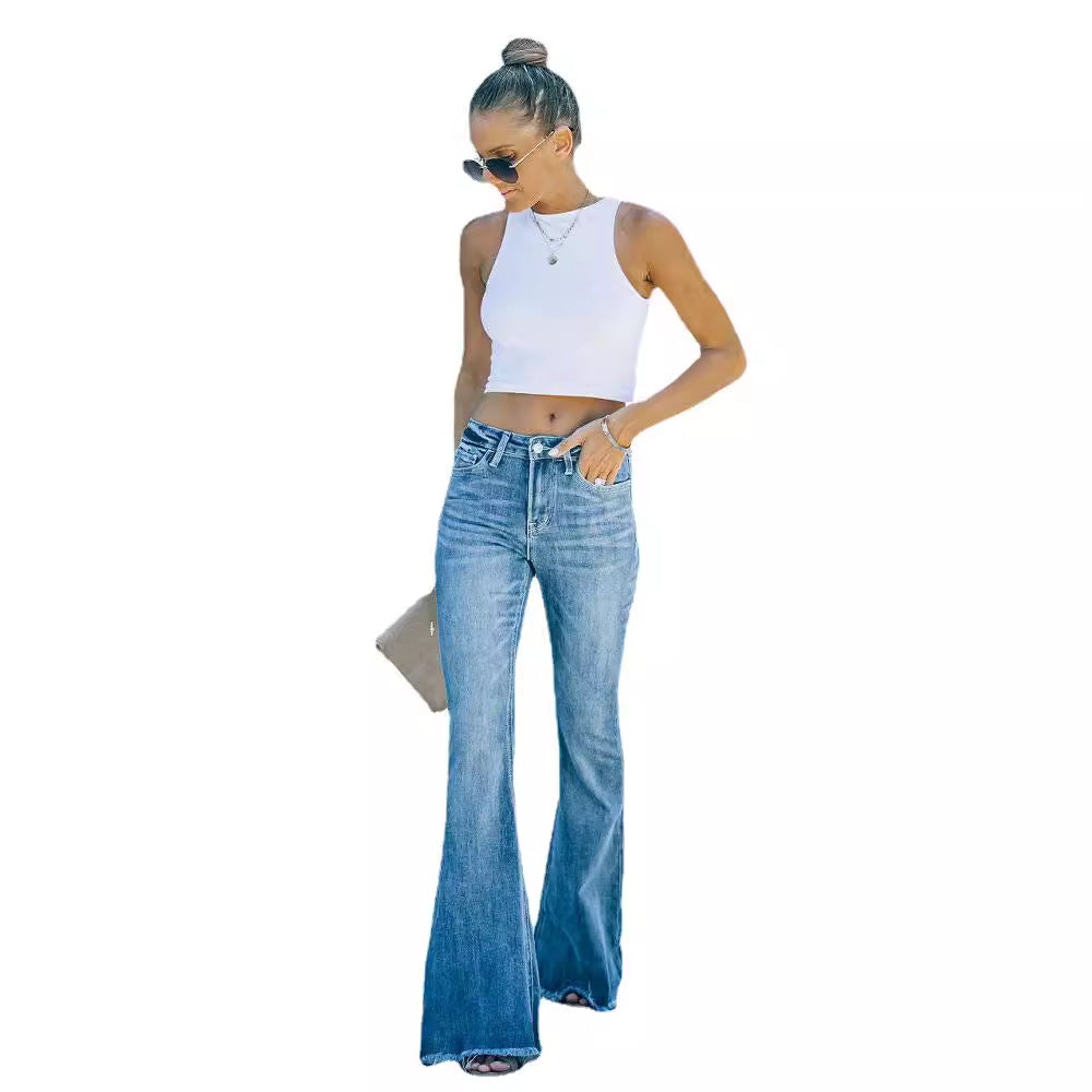 Casual High Waist Trumpet Denim Pants-Pants-The Same as picture-S-Free Shipping Leatheretro