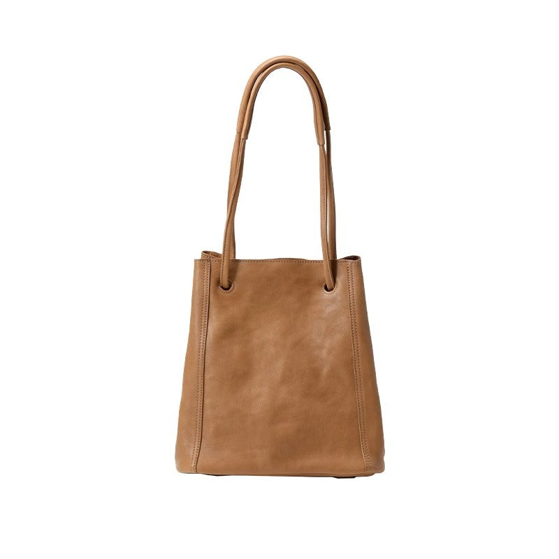 Soft Leather Bucket Tote Bag for Women-Coffee-Free Shipping Leatheretro