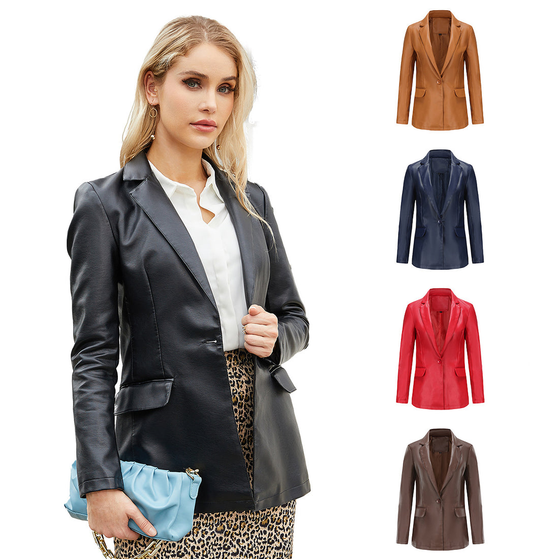 Women's Single-Button Blazer – Slim Fit Long Sleeve Casual Faux Leather Jacket-black-EU(XS)-Free Shipping Leatheretro