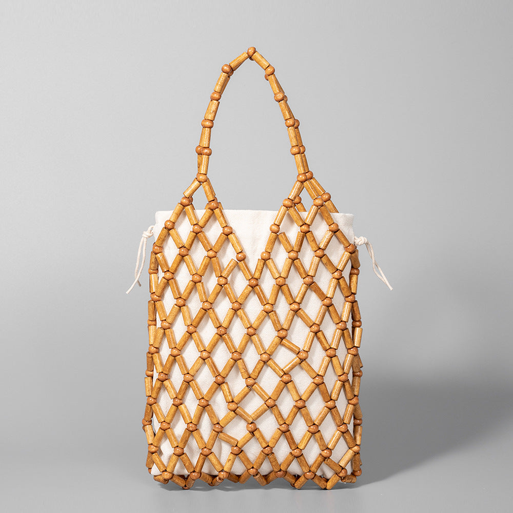Handwoven Boho Macrame Bag – Elegant Hollow Wood Bead Handbag for Women-brown-18*2.5*24CM-Free Shipping Leatheretro