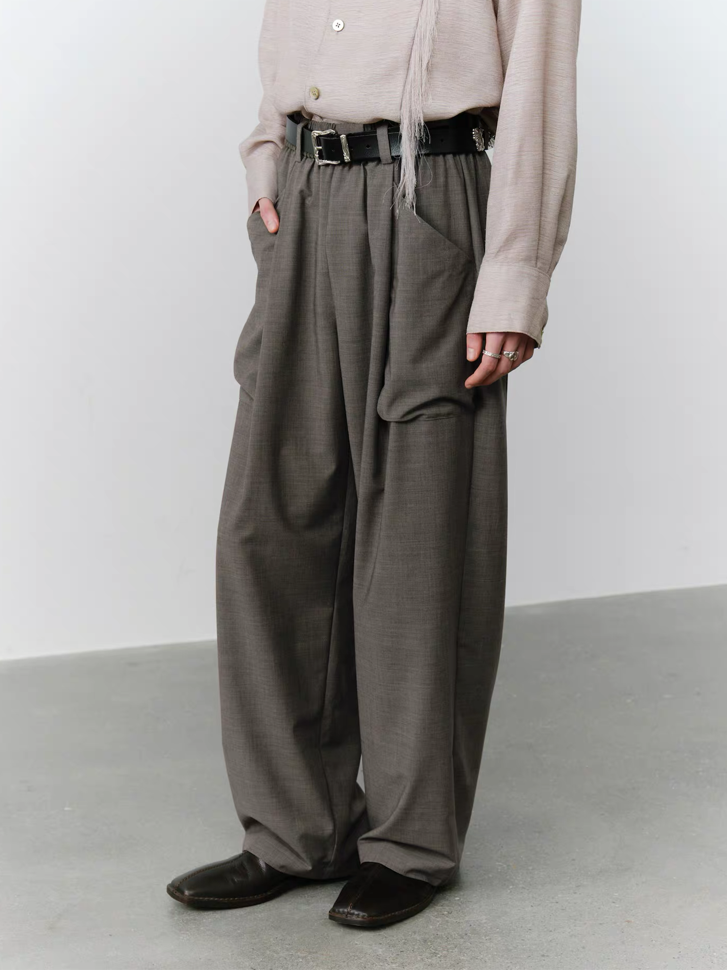 GRAINMUSTARD Retro Patch Pocket Pleated High-Waist Trousers-Pants-XS-Dark Gray-Free Shipping Leatheretro