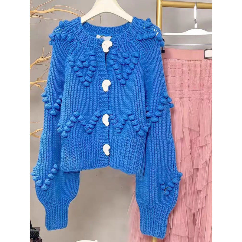 Luxury Blue Balls Knitted Cardigan Sweaters-Sweater&Hoodies-Blue-S 40-50 kg-Free Shipping Leatheretro