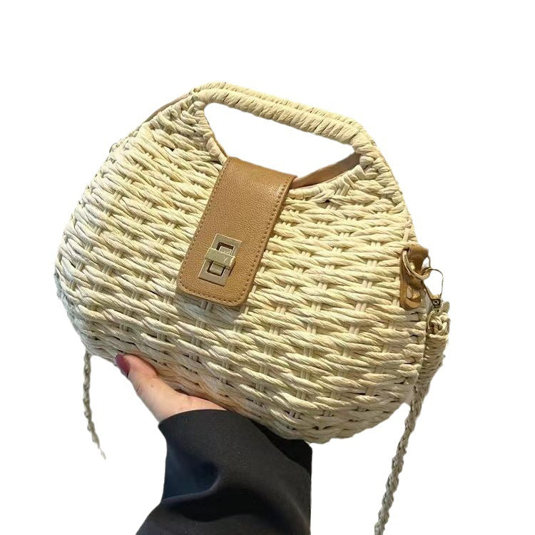 Stylish Women's Crossbody Shell Straw Bag-Khaki-Free Shipping Leatheretro