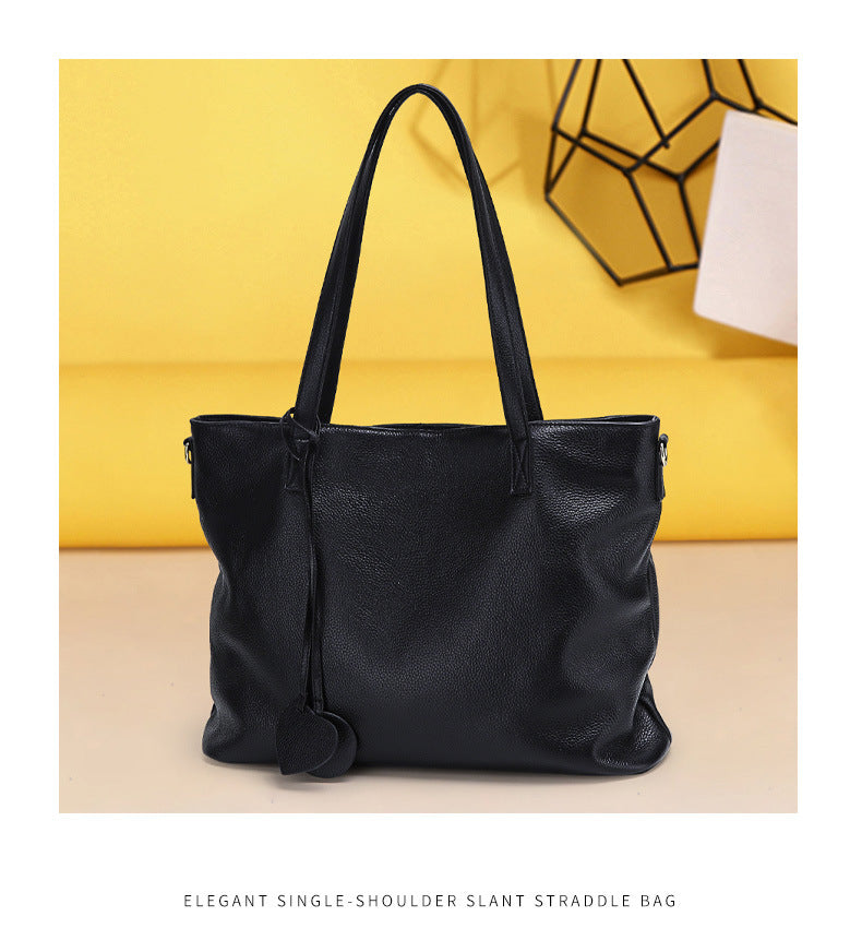 Genuine Leather Tote Bag for Women-黑色-Free Shipping Leatheretro