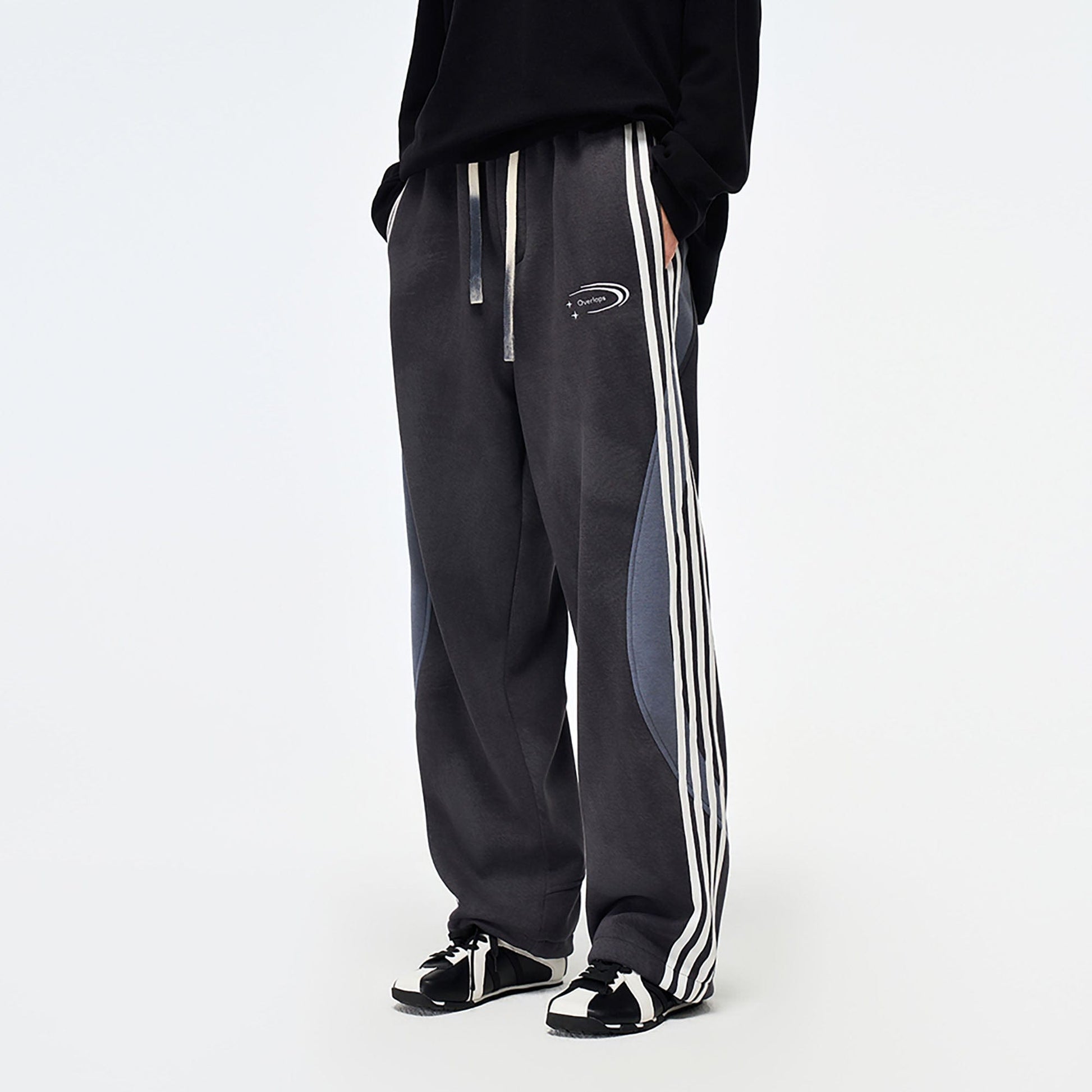 OVERLAPS Side Stripes Paneled Track Pants-Pants-S-Free Shipping Leatheretro