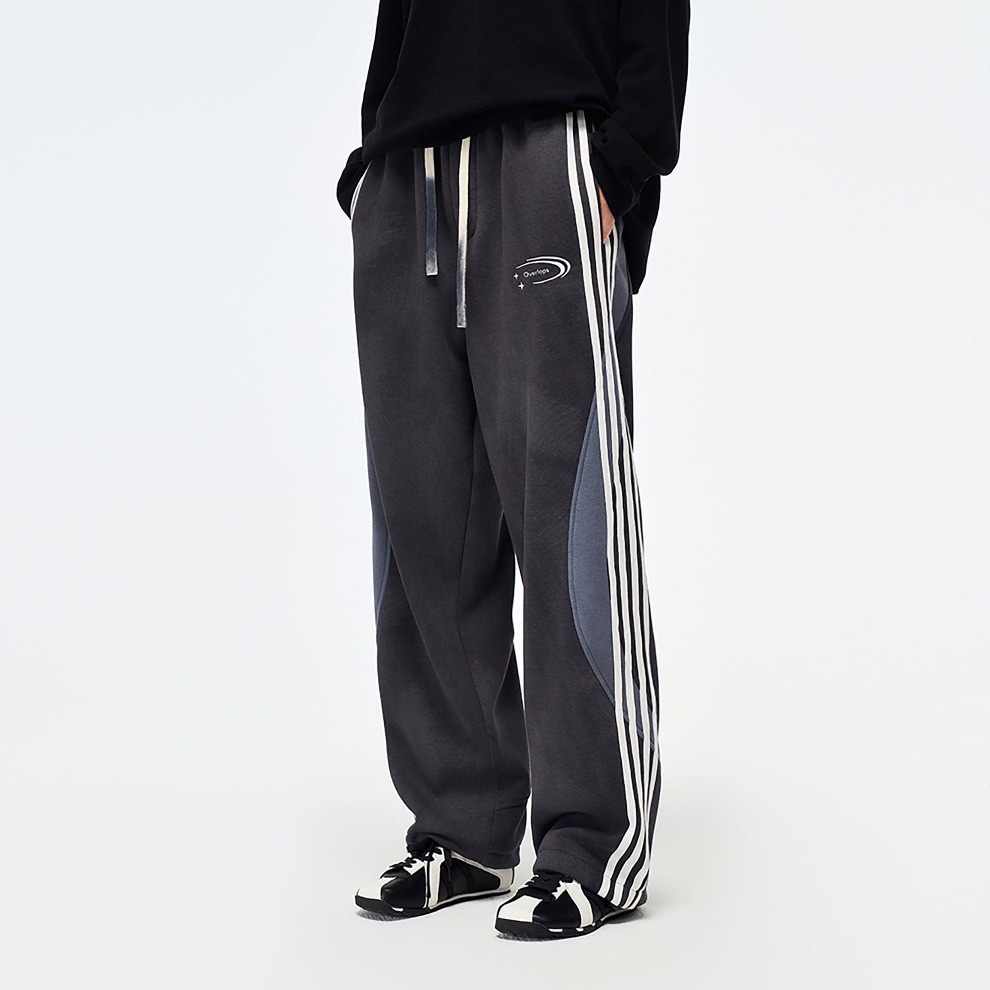 OVERLAPS Side Stripes Paneled Track Pants-Pants-S-Free Shipping Leatheretro