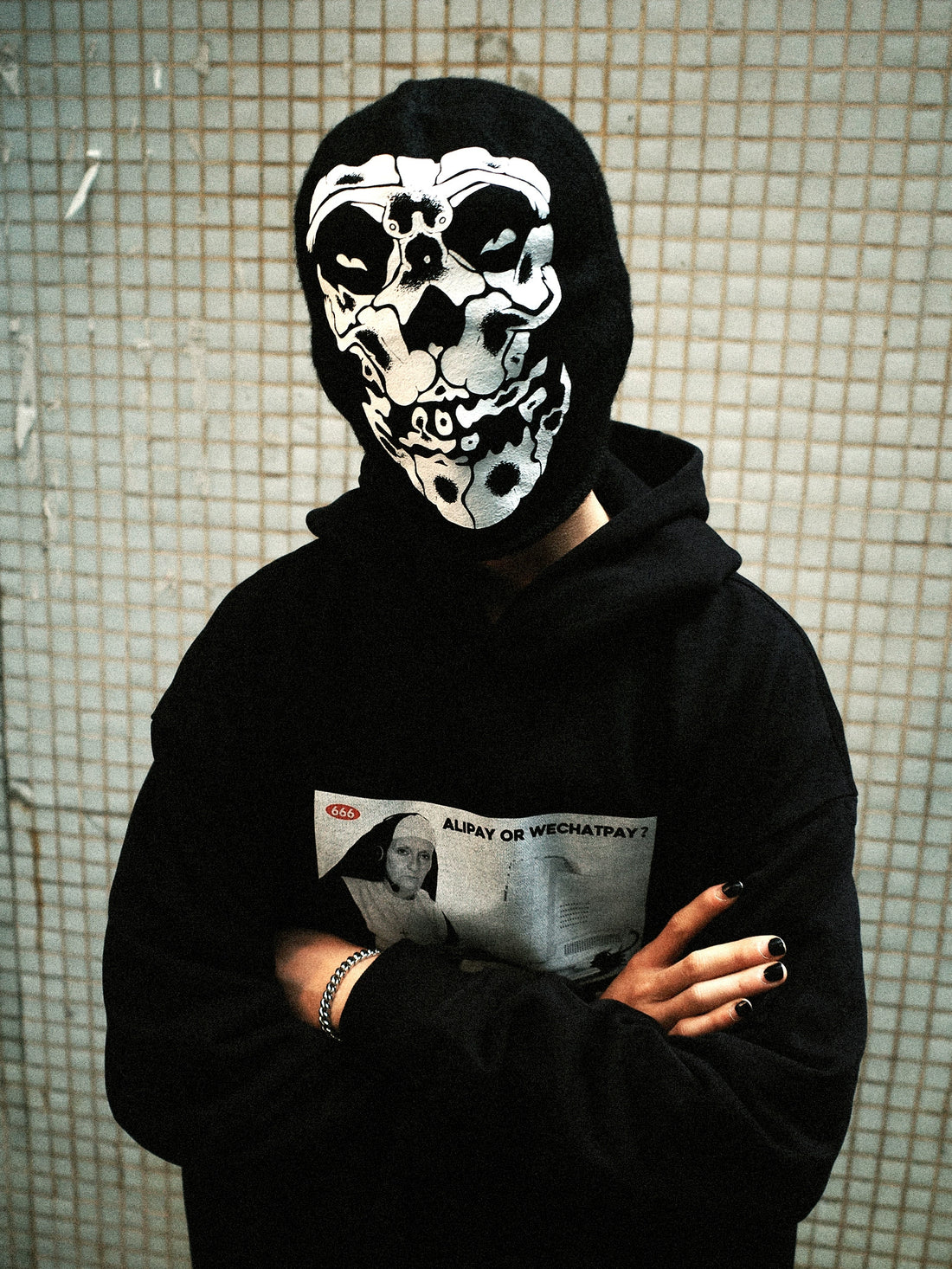 WCC Skull Prankster Print Knitted Slouchy Beanie-Black-Free Shipping Leatheretro