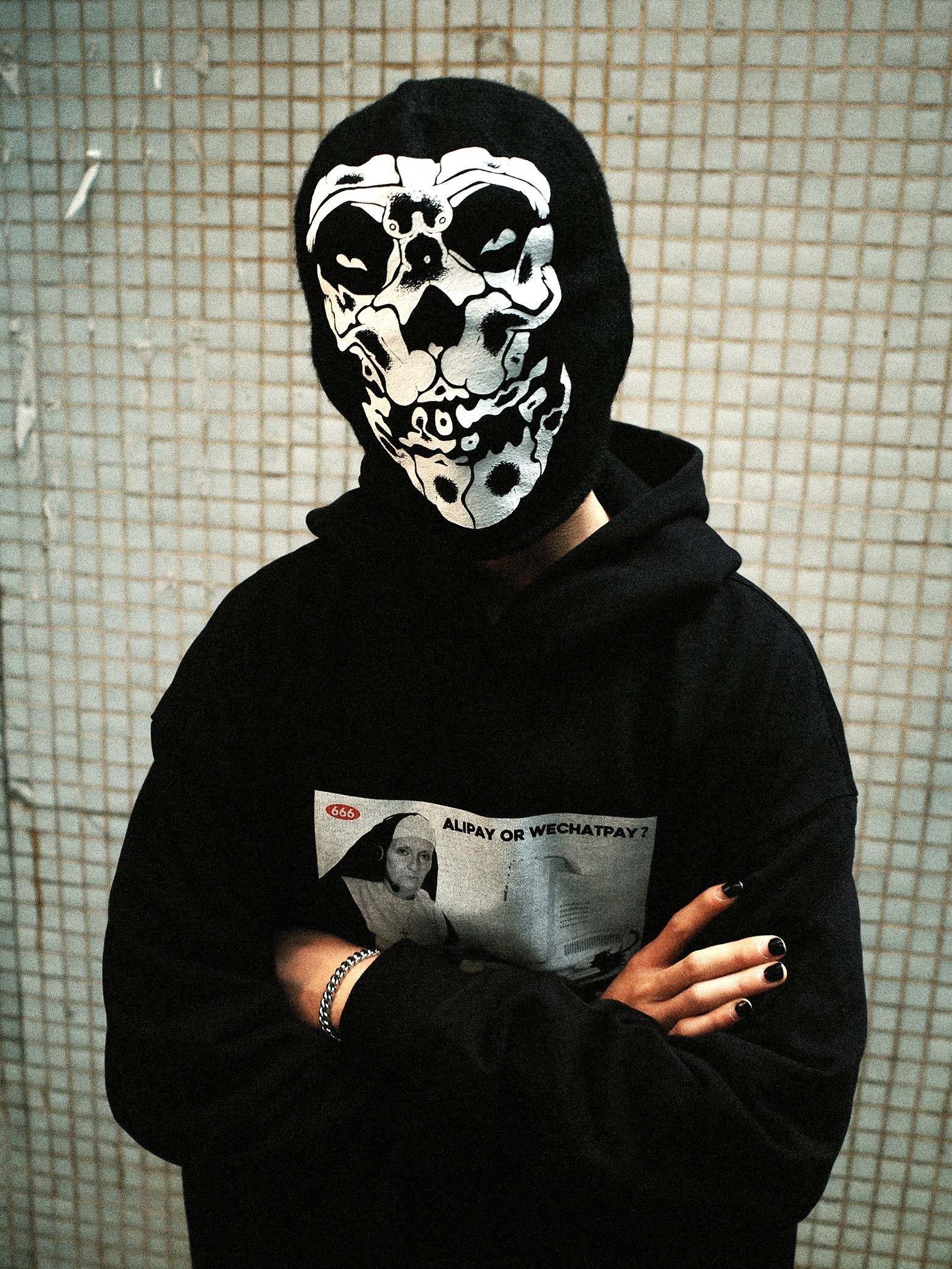 WCC Skull Prankster Print Knitted Slouchy Beanie-Black-Free Shipping Leatheretro