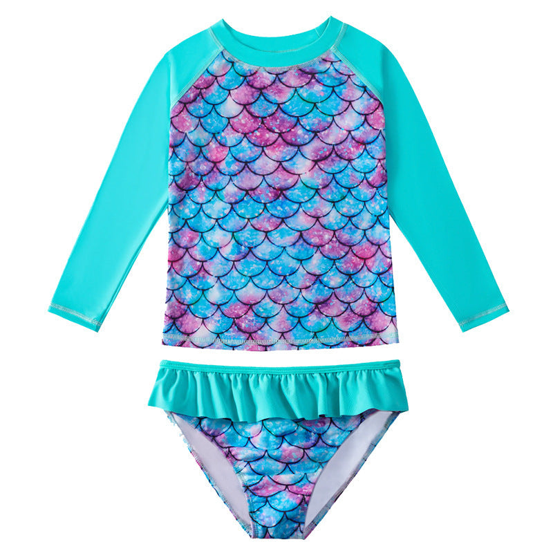 3D Fish Scale Design Two Pieces Swimsuits for Girls-Swimwear-YY106-1-100cm-Free Shipping Leatheretro