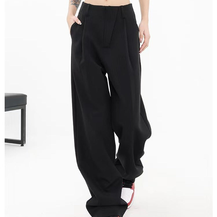 Designed Women Fall Straight Wide Legs Pants-Pants-Black-S-Free Shipping Leatheretro