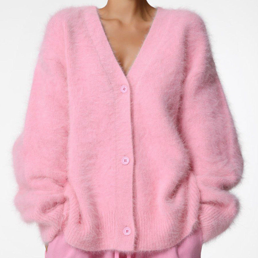 Casual V Neck Knitted Cardigan Sweaters for Women-Sweater&Hoodies-Pink-S-Free Shipping Leatheretro