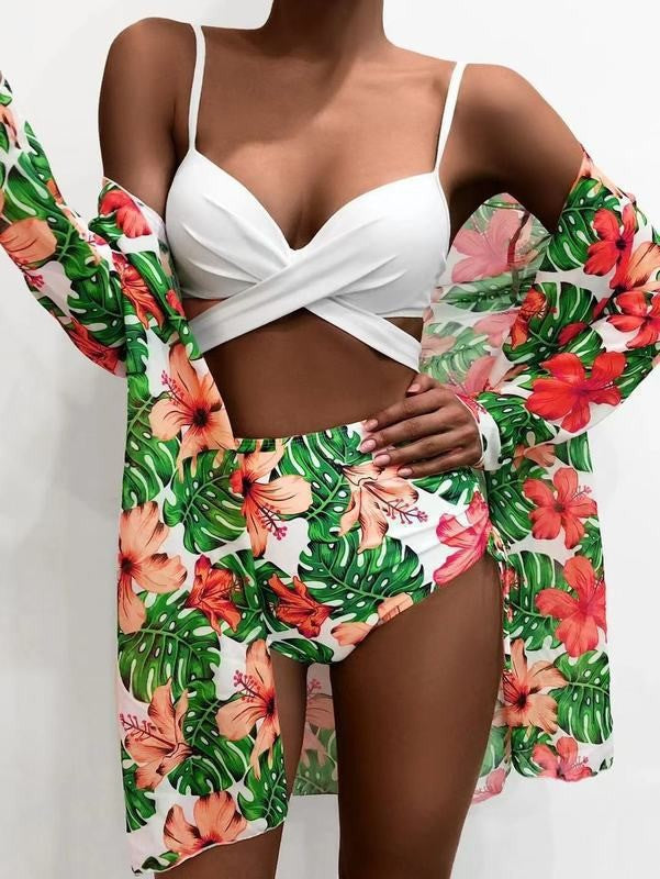 Sexy Floral Print Summer 3pcs Bikini Swimsuits for Women-Swimwear-B-4-Free Shipping Leatheretro