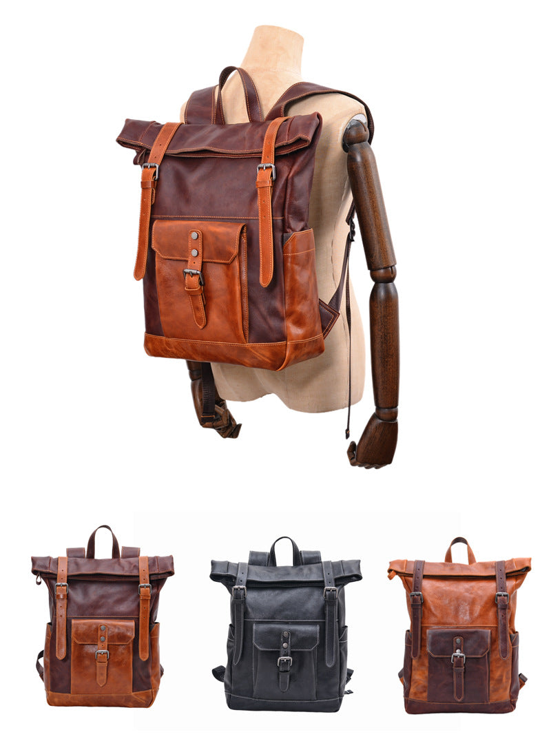 Vintage Men's Backpack – Full-Grain Vegetable-Tanned Leather Rucksack-Backpack-Coffee-Free Shipping Leatheretro