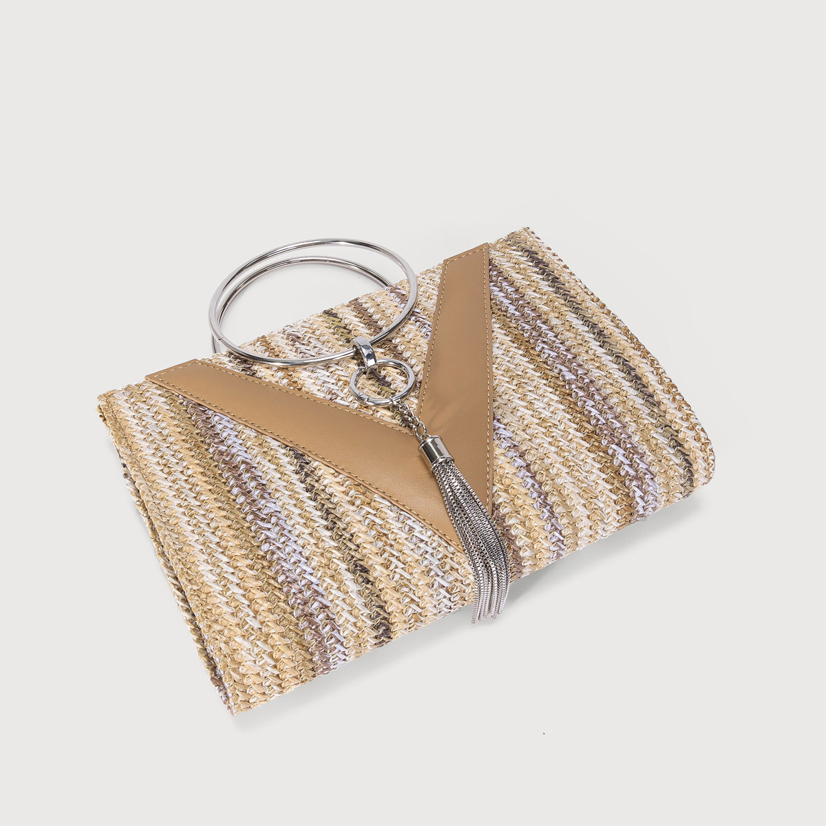 Women's Straw Woven Bag with Chain Strap-apricot-Free Shipping Leatheretro