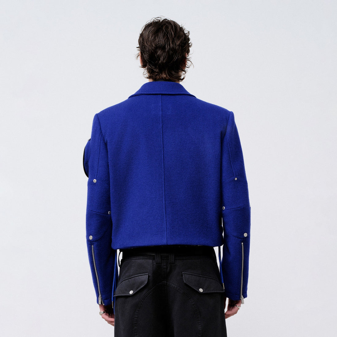 FACEONLAB Arm-Patched Cropped Naval Jacket Blue-Jacket-M (Preorder)-Free Shipping Leatheretro