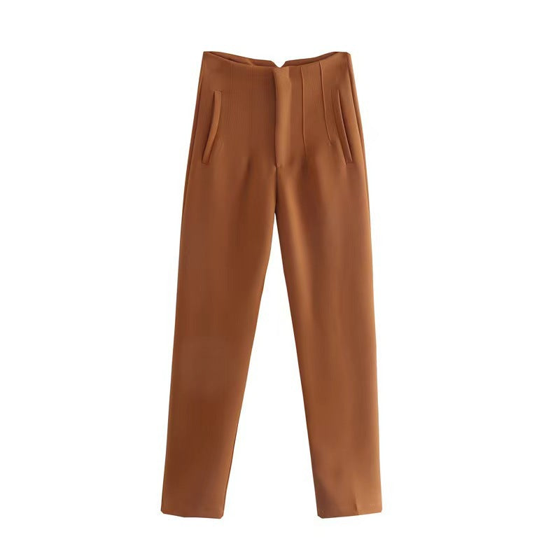 Casual Straight Women Pants-pants-Dark Brown-S-Free Shipping Leatheretro