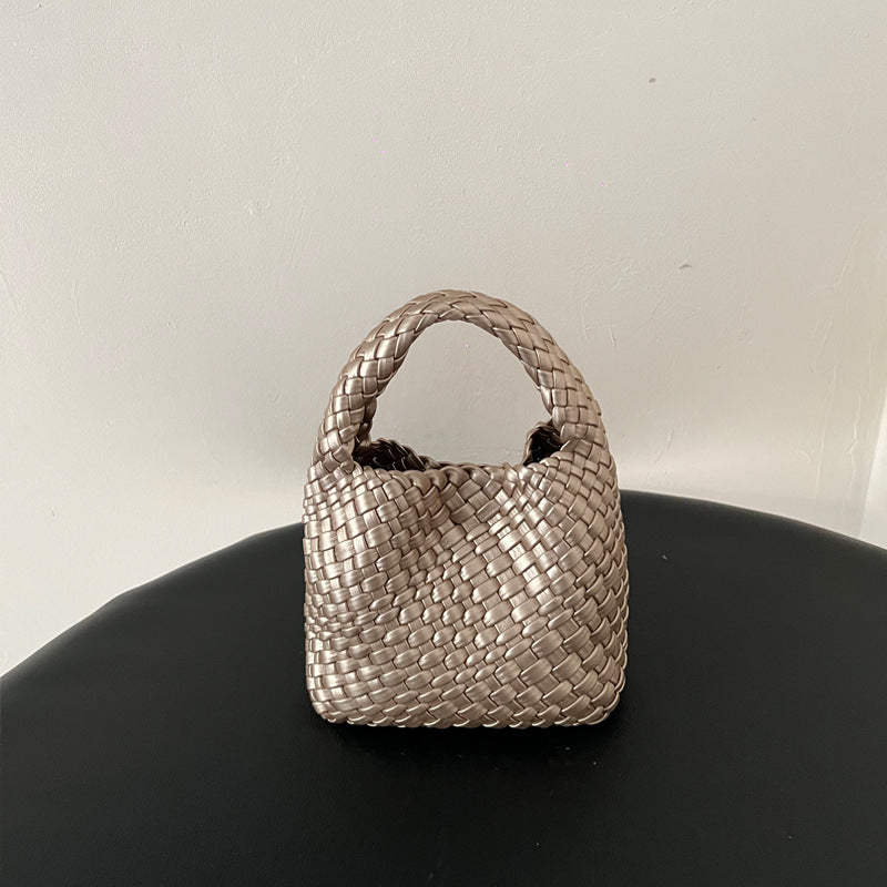 Handwoven Mini Faux Leather Handbag-黑色+编织零钱包+长链条-17cm *13cm-Free Shipping Leatheretro