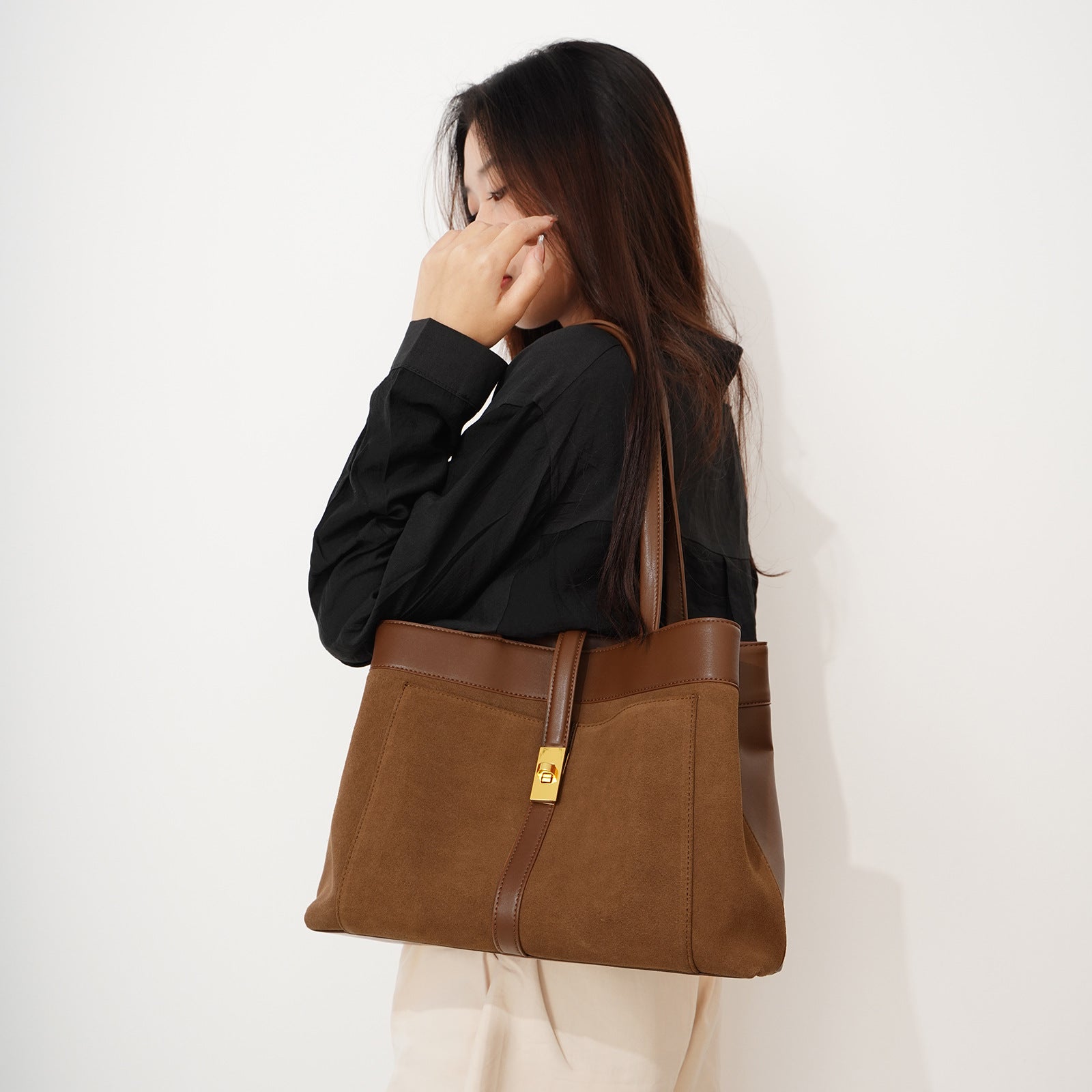 Matte Textured Tote Bag-Shoulder Bags-Brown-Free Shipping Leatheretro