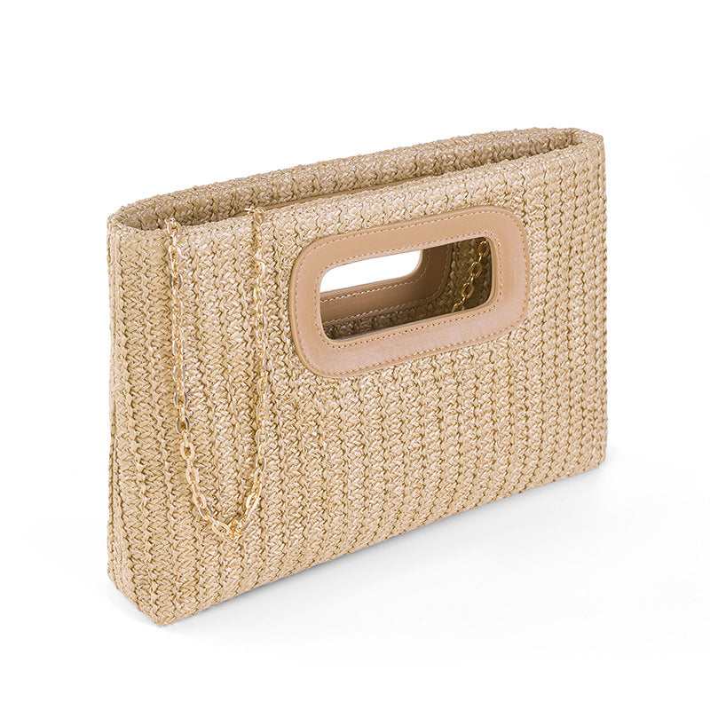 Vacation Style Straw Woven Handbag with Detachable Chain-apricot-29x19x5CM-Free Shipping Leatheretro