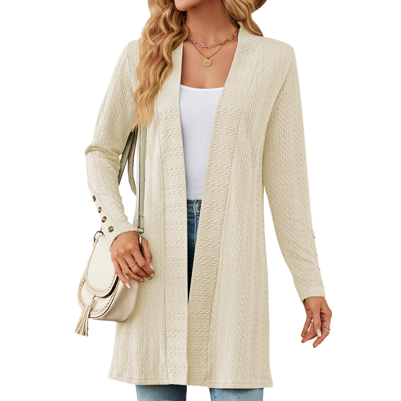 Casual Women Long Sleeves Knitted Cardigans-Sweater&Hoodies-Apricot-S-Free Shipping Leatheretro