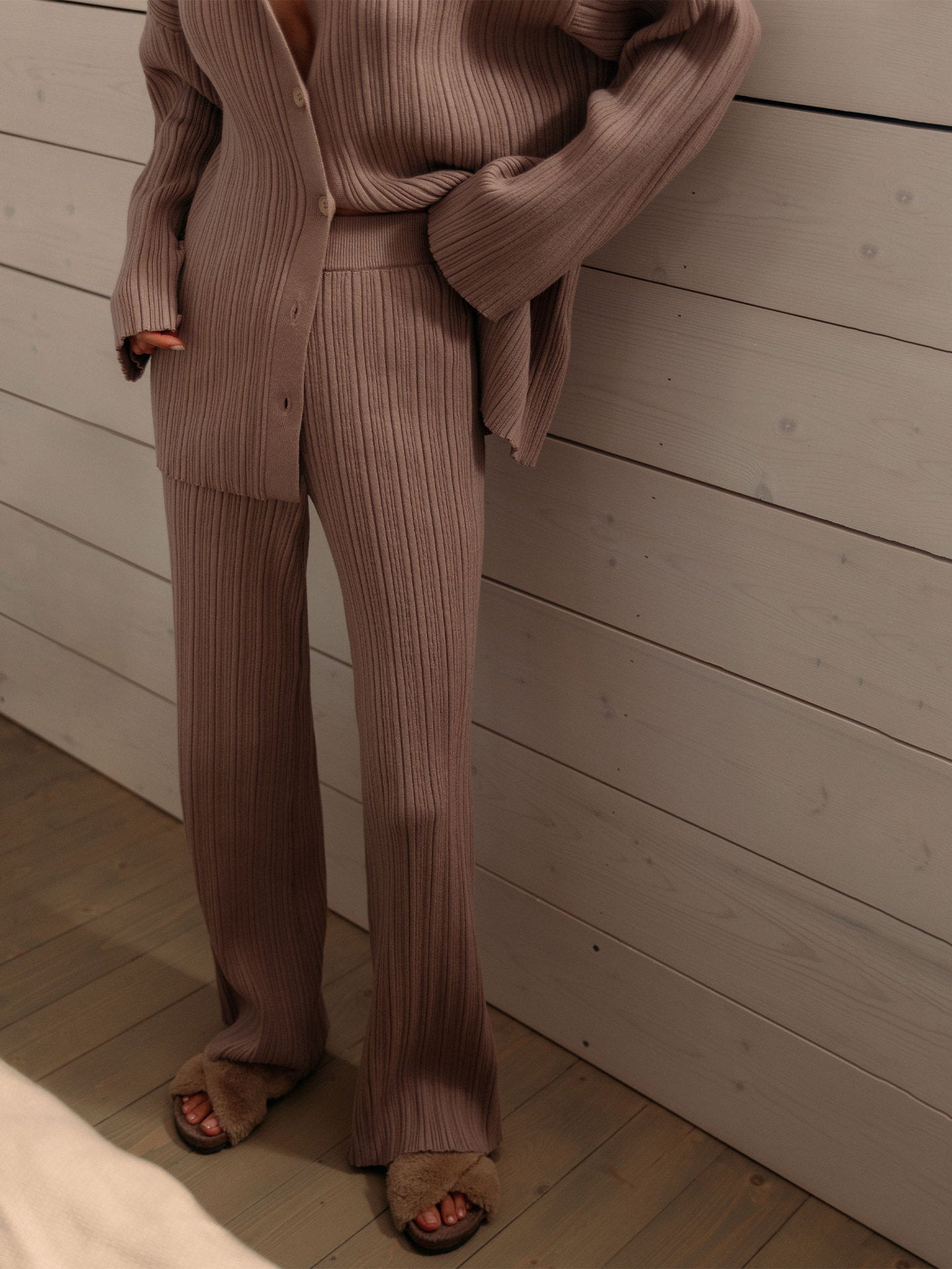 Fashion Autumn Sweaters and Wide Legs Pants Suits-suits-Coffee-S-Free Shipping Leatheretro