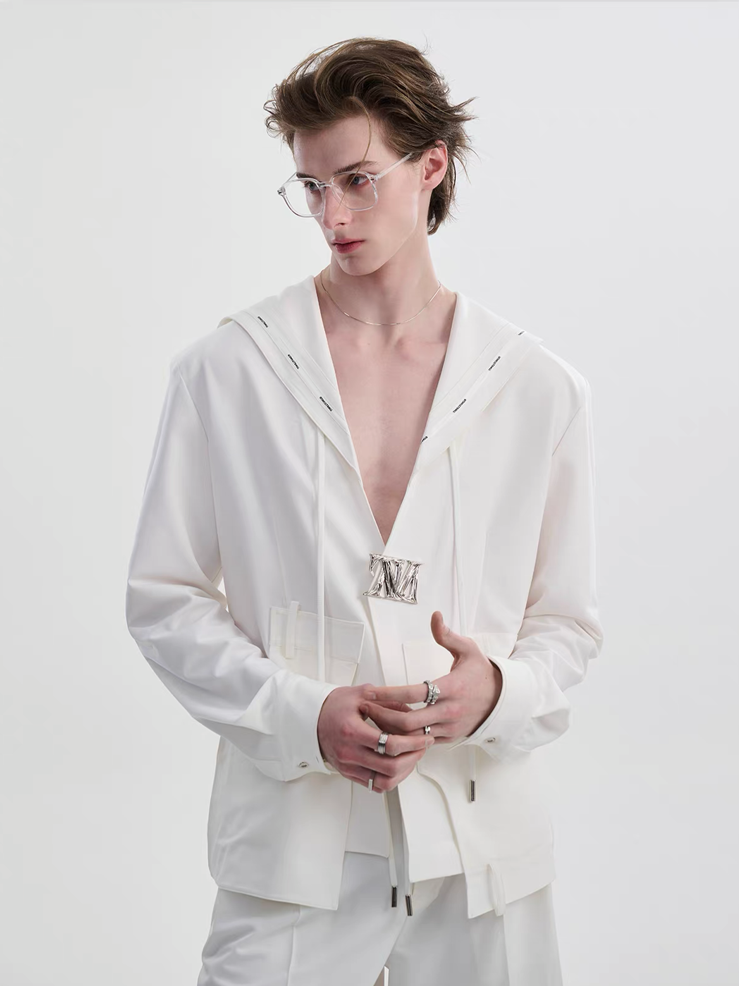 TIWILLTANG Minimal Sailor Collar Shirt-Shirt-S-White-Long-Free Shipping Leatheretro