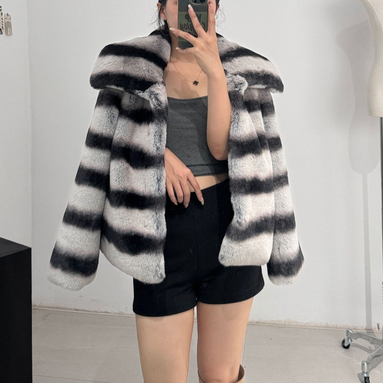 Fashion Faux Rex Rabbit Fur Warm Winter Overcoats-Coats & Jackets-The same as picture-M Under 60kg-Free Shipping Leatheretro