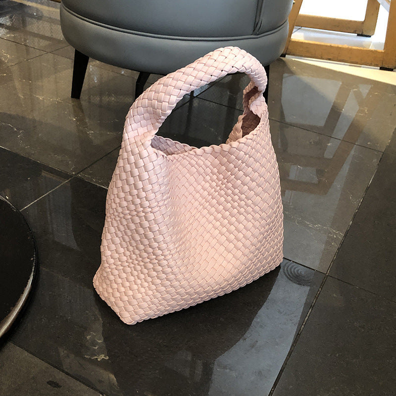 Handwoven Faux Leather Shoulder Tote Bag for Women-Black-Free Shipping Leatheretro