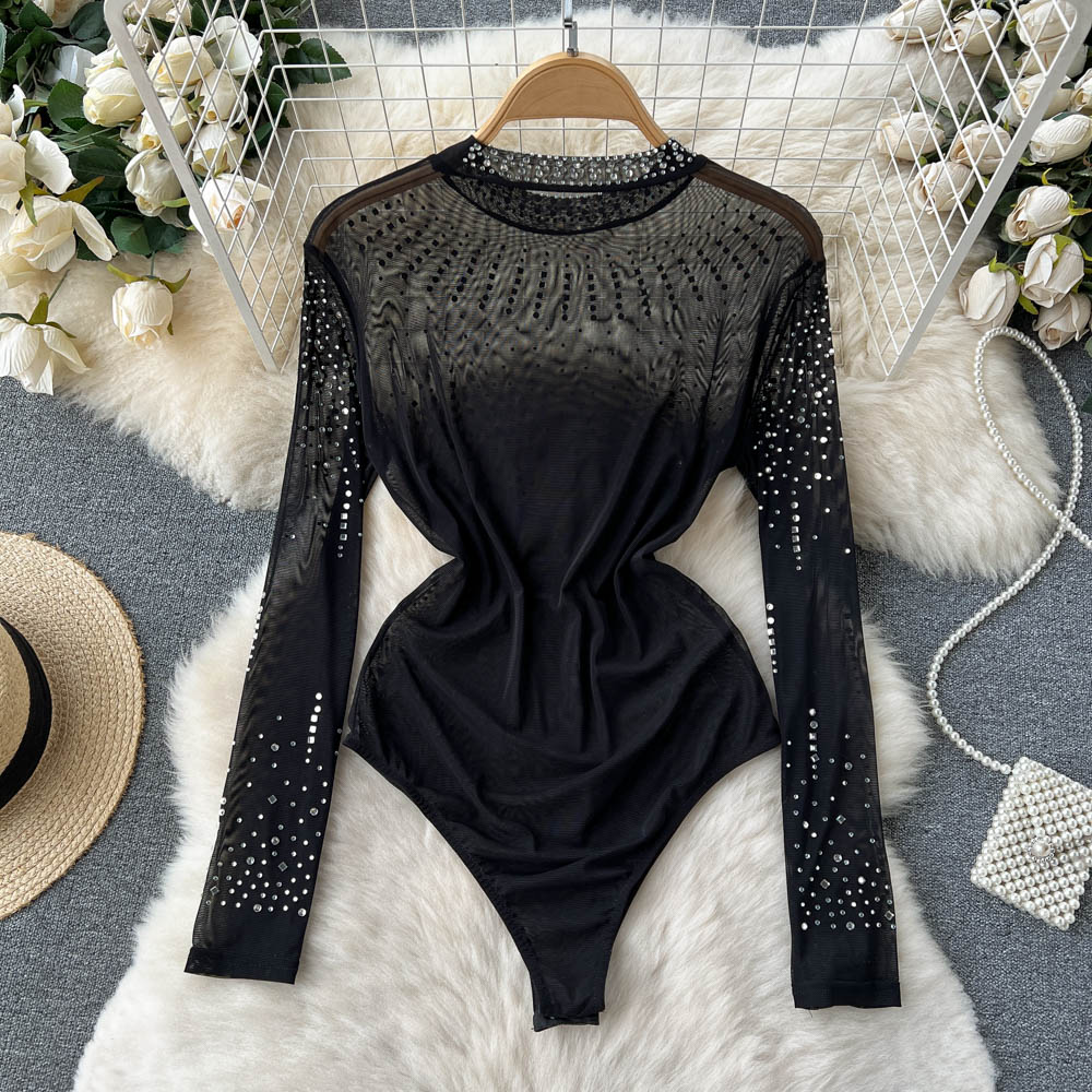 Sexy Black Long Sleeves One Piece Rompers-Jumpsuits & Rompers-Black-One Size-Free Shipping Leatheretro