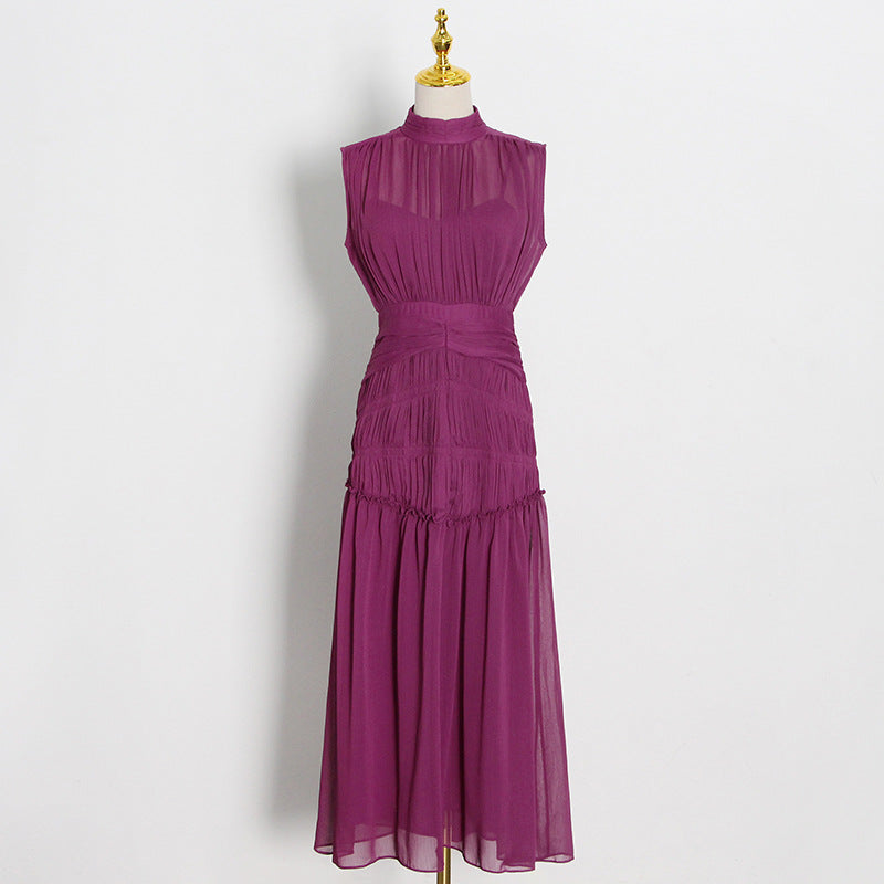 Sexy Chiffon Stand Collar Long Maxi Dresses-Dresses-Purple-S-Free Shipping Leatheretro