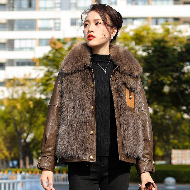 Women's Short Faux Fox Fur Jacket-As Photo-L 45-55kg-Free Shipping Leatheretro