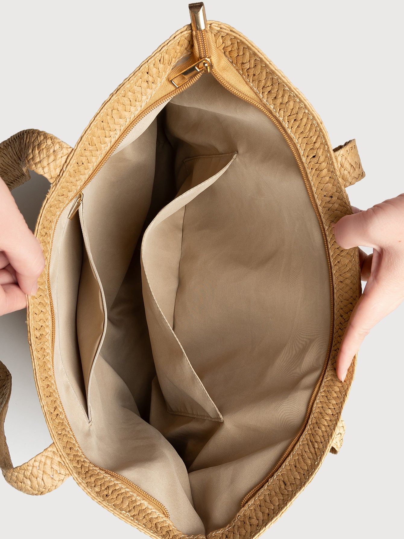 Handwoven Straw Tote Bag with Matching Hat-Apricot-Free Shipping Leatheretro