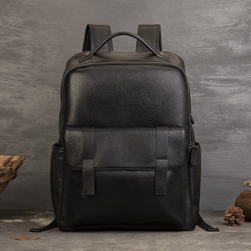 Genuine Vege-Tanned Leather Men's Backpack-Backpack-Black-Free Shipping Leatheretro