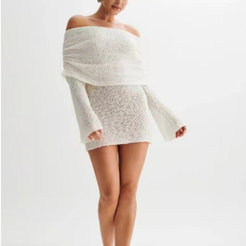 Sexy Off The Shoulder Long Sleeves Mini Dresses-Dresses-White-S-Free Shipping Leatheretro