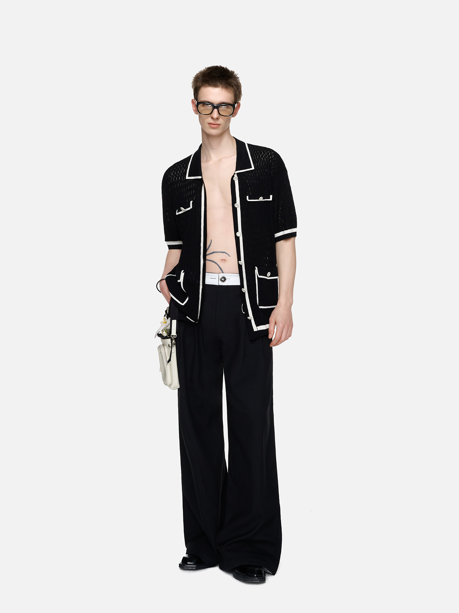 TIWILLTANG Contrast Trim Knitted Half Shirt-Half shirt-S-Black-Free Shipping Leatheretro
