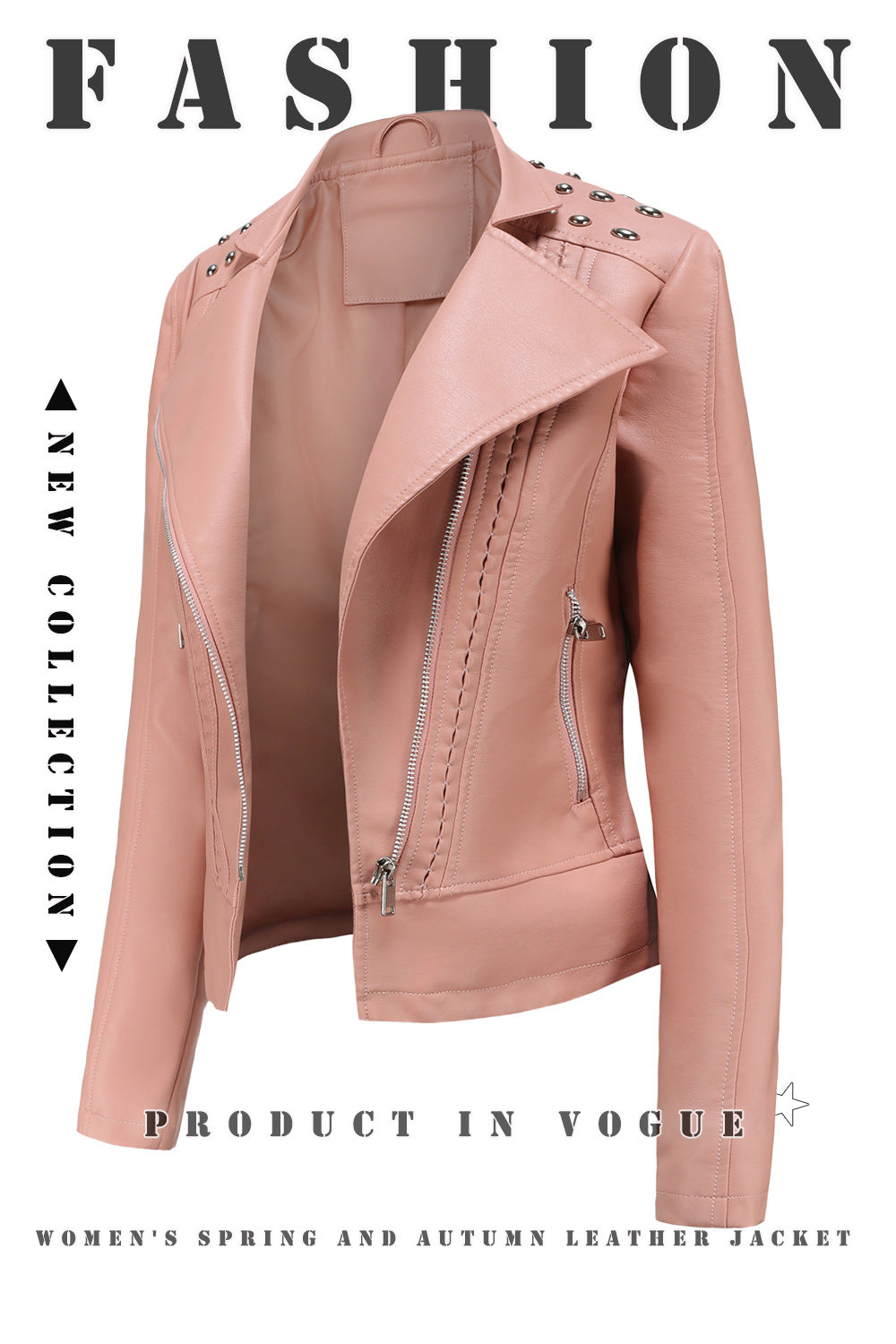 Women's Studded Faux Leather Jacket-black-XS-Free Shipping Leatheretro