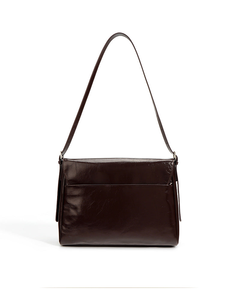 Retro Small Square Bag – Waxed Leather Shoulder Tote, Shiny Crossbody Bag-crossbody bags-black-Free Shipping Leatheretro