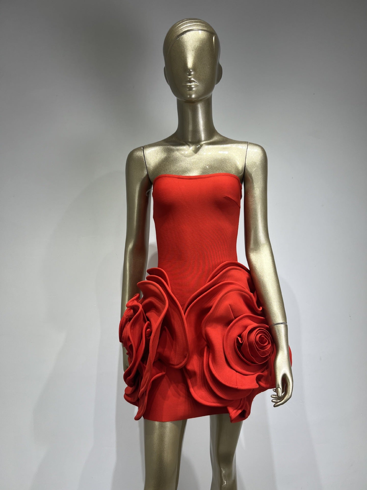 Sexy Designed Strapless 3D Flower Evening Party Dresses-Dresses-Red-XS-Free Shipping Leatheretro