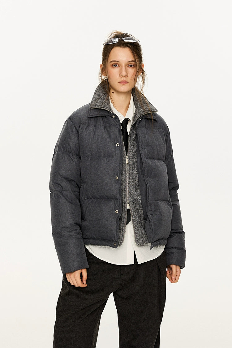 KREATE Men's Two-Tone Knit Collar Down Jacket with 90% Down-Light Blue-S-Free Shipping Leatheretro